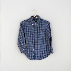 Ralph Lauren Boys 2T Blue Plaid Button Down Shirt Long Sleeve Cotton Pony Logo